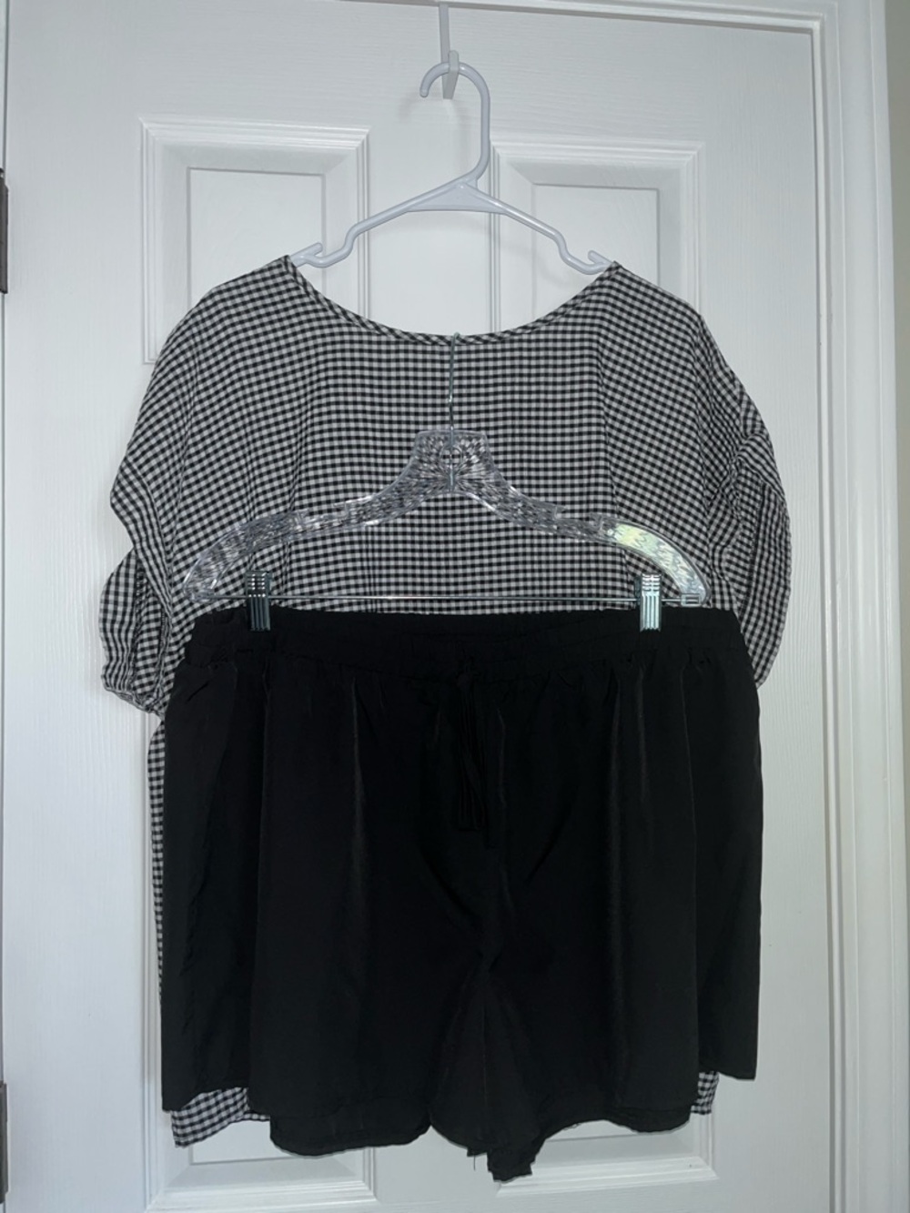 Black Drawstring Shorts with Black & White Gingham Top - 2pc set